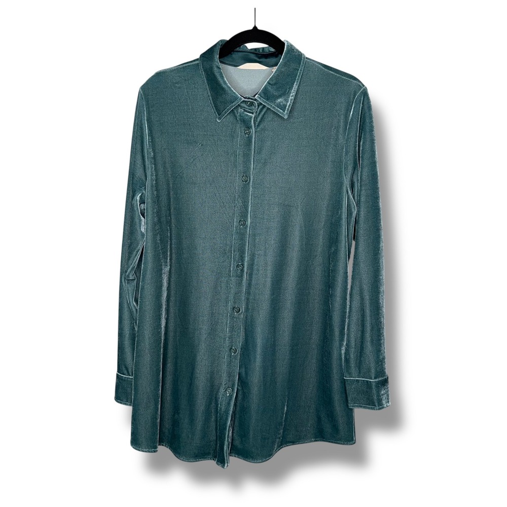 Soft Surroundings Velvet‎ Tunic Women Medium Teal Excellent Button Down 29695